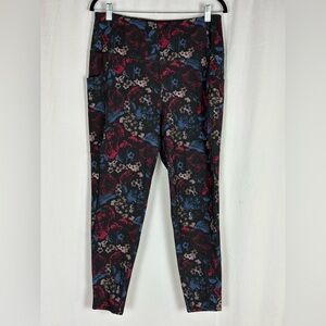 MTA Sport Black Leggings with Red & Blue Floral Print